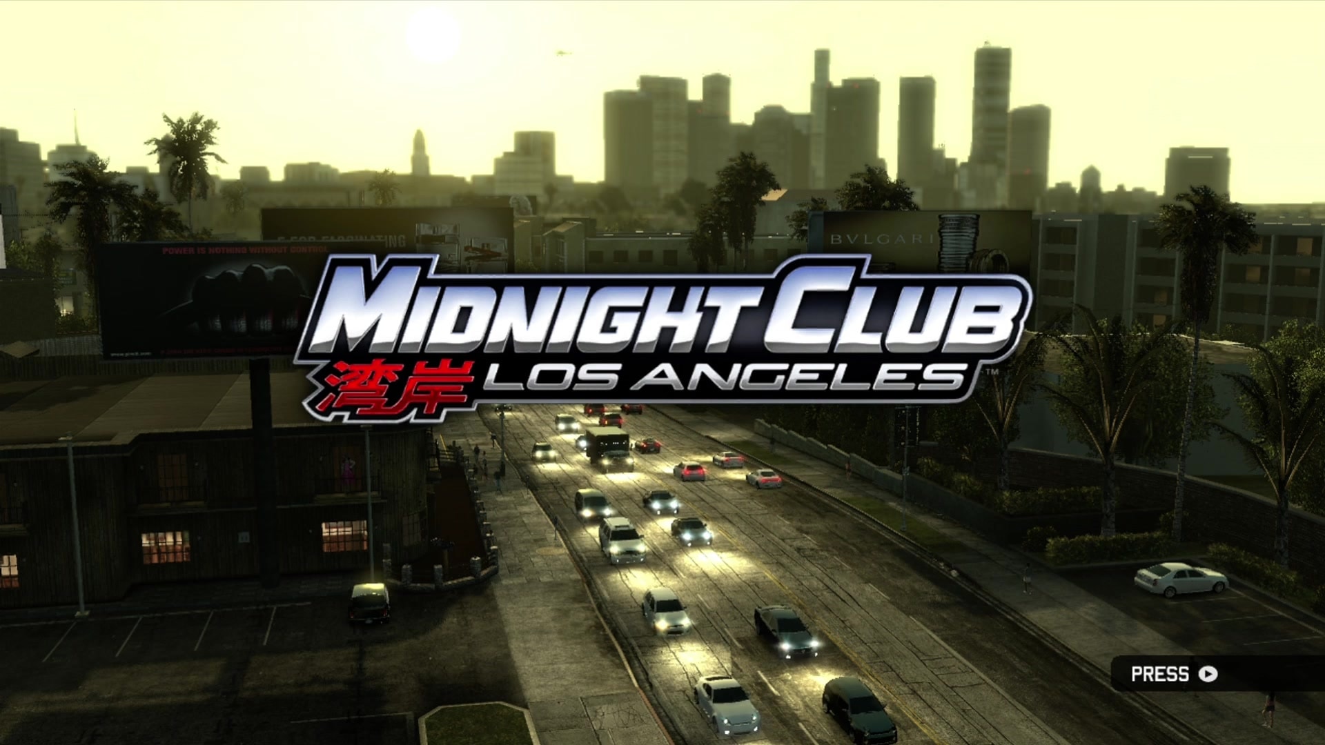 Midnight Club Los Angeles title screen for Xbox 360